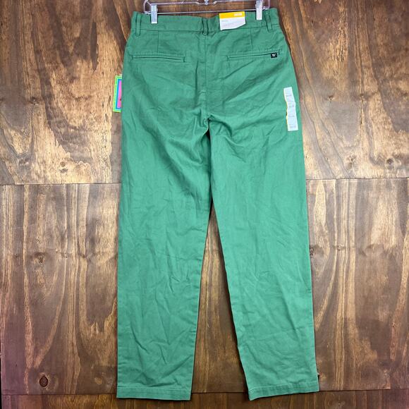 Houston White Mens Pants Green Chinos Single Pleated Wide Leg 100% Cotton 32x32 - Picture 9 of 12